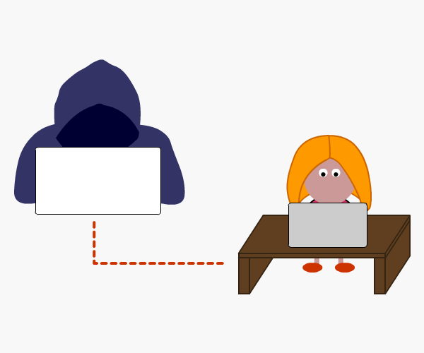 Two people on laptops communicating online with one grooming the other