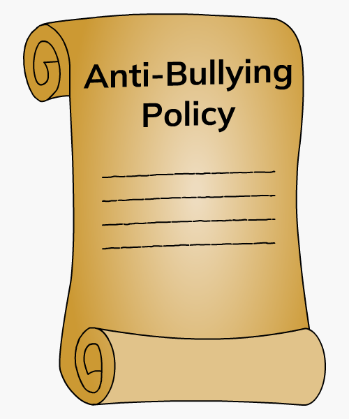 'Anti-Bullying Policy' written on a scroll