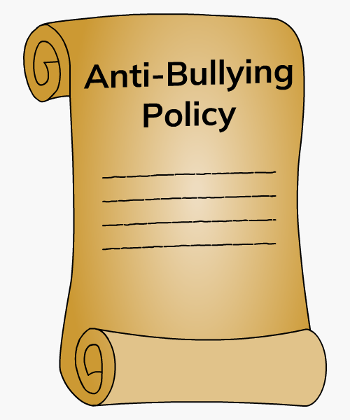 A scroll with 'Anti-Bullying Policy' written at the top