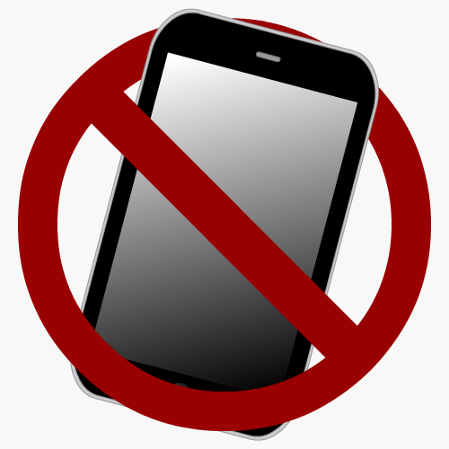 Mobile device cancelled out by a red no entry sign