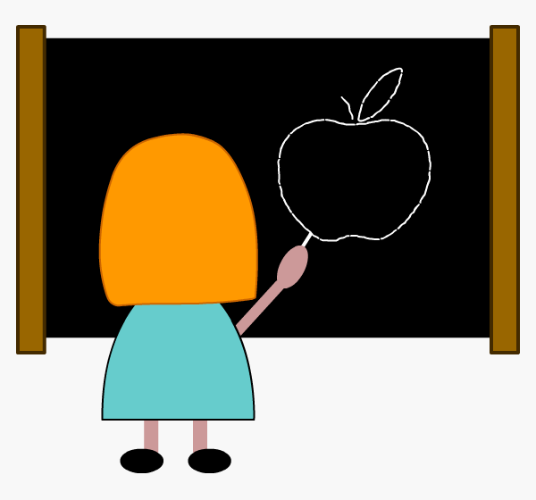 Teacher drawing an apple on the blackboard