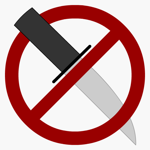 Knife cancelled out by a red no entry sign
