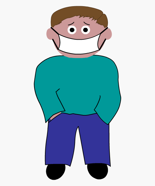 Man wearing a mask with an anxious expression
