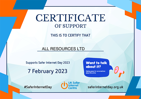 Safer Internet Day 2023 support certificate